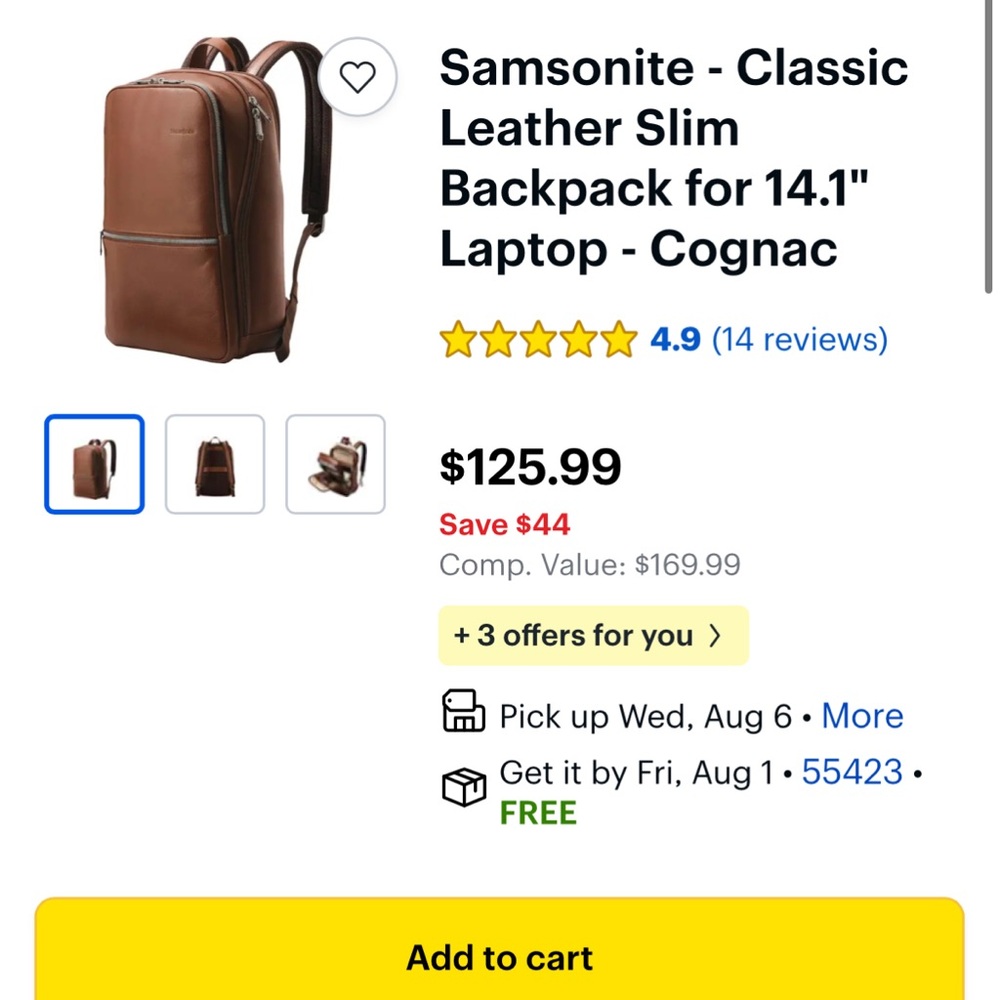 Samsonite Brown Leather Slim Backpack for business